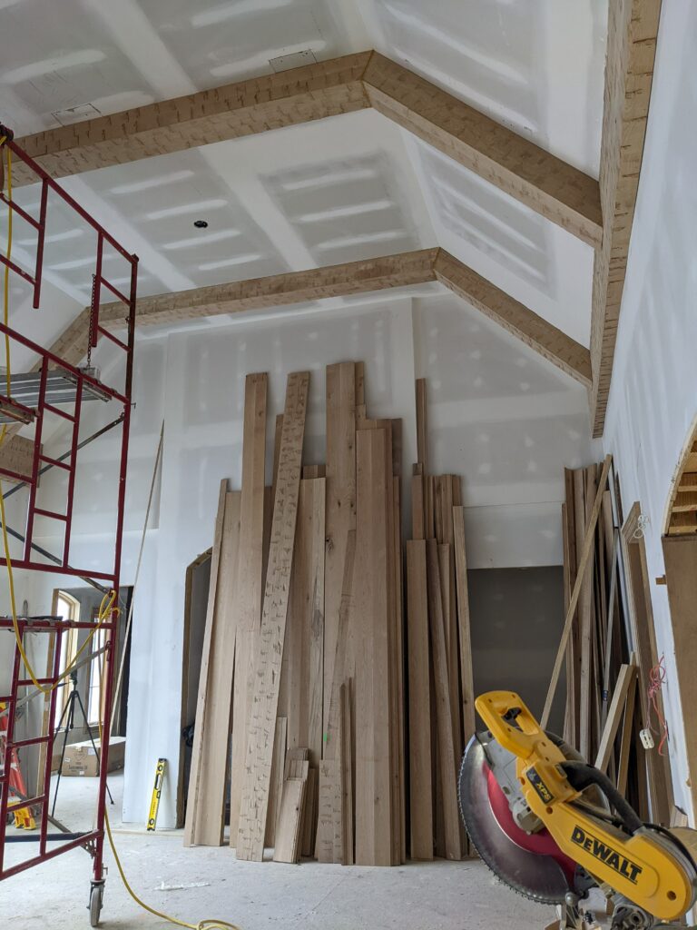 family room ceiling tudor revival style