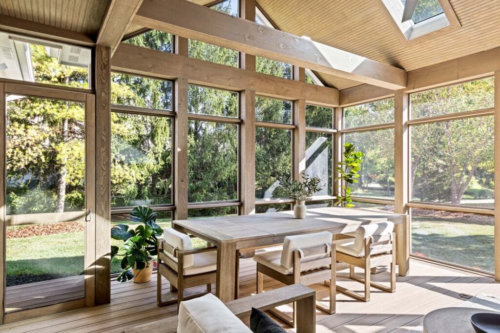 dining area in screened porch addition